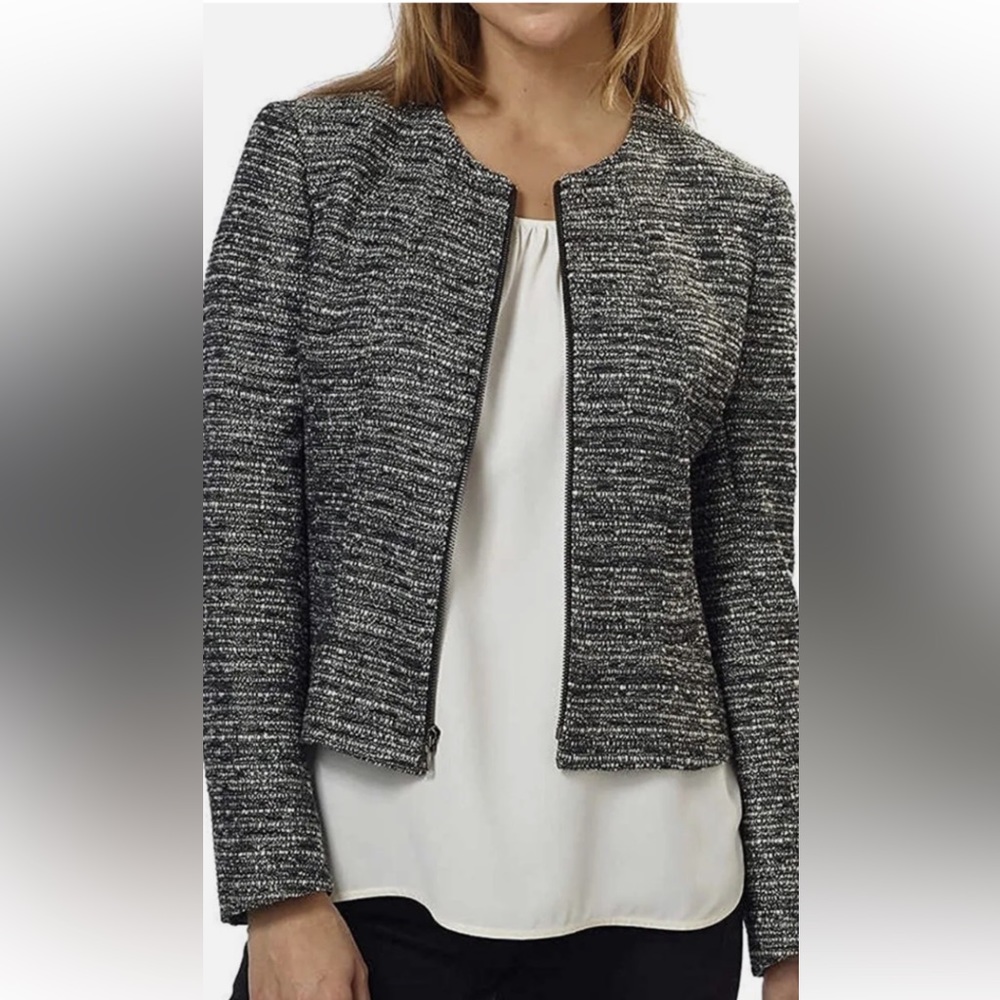 NWT Anne Klein Women’s Collection Tweed Zip Front Blazer Jacket Size 6